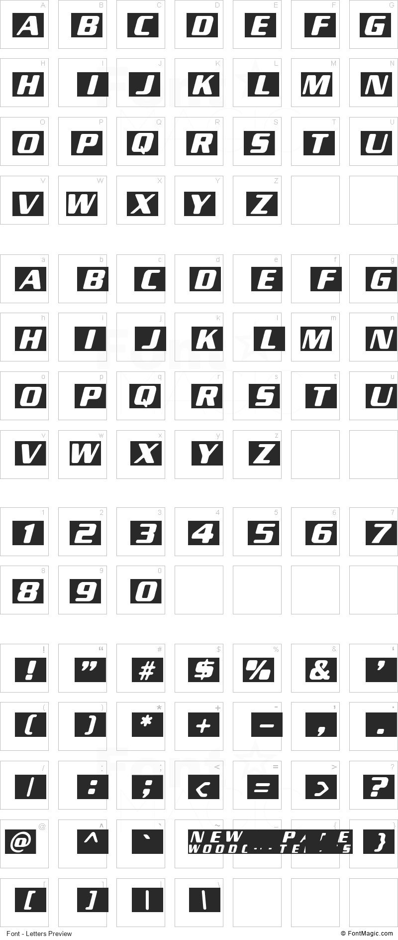 New Space Font - All Latters Preview Chart